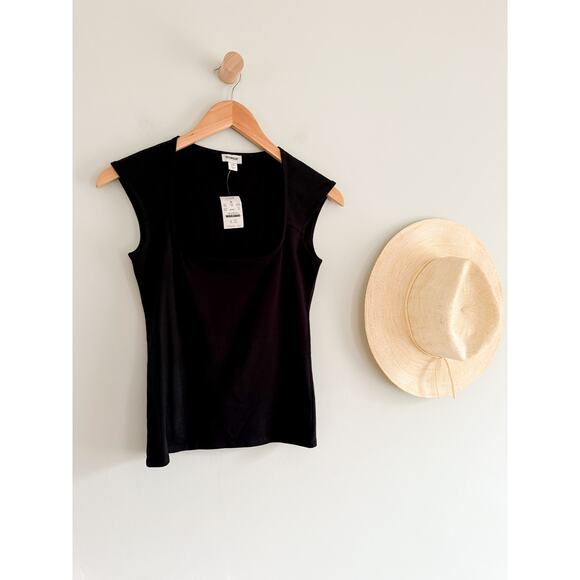 J.Crew Factory | NWT Cap-sleeve stretch cotton-blend squareneck top Black  Sz XS - Picture 2 of 9
